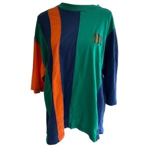 Vintage I.O.U. Color‎ Block T-Shirt Mens Large 90s Striped Embroidered